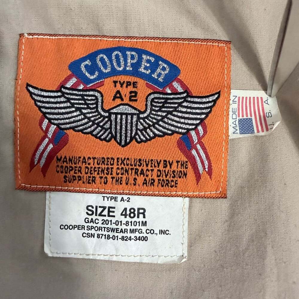 Rare large size 48R Vtg Cooper Type A-2 Flight Jacket Brown Leather WWII Commemo - Picture 4 of 15